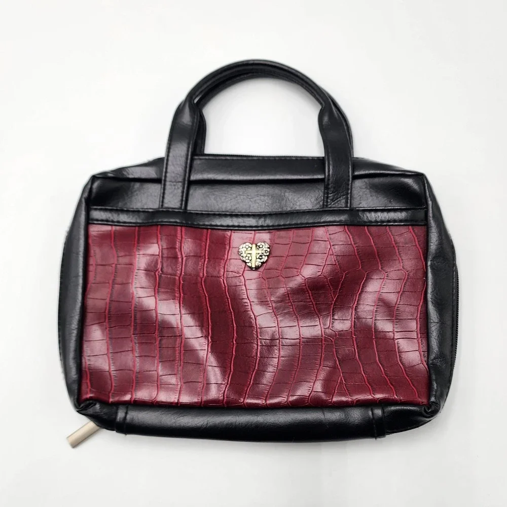 Greg Gift Red and Black Bible Case Purse Zip Pebbled‎ Handbag Large Faux Leather